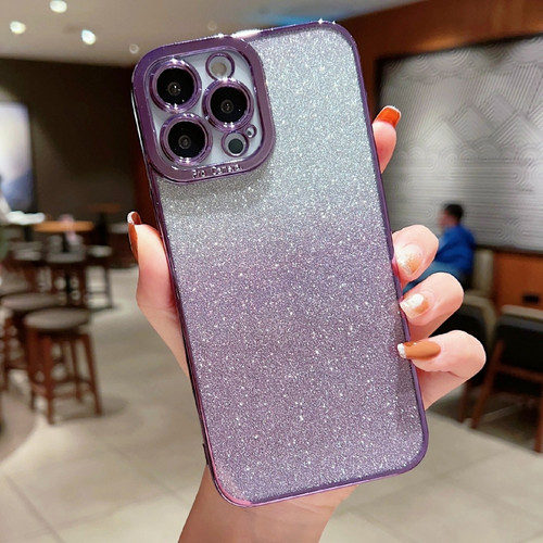 iPhone 14 Pro Max High Transparent Gradient Color Glitter TPU Phone Case - Dark Purple