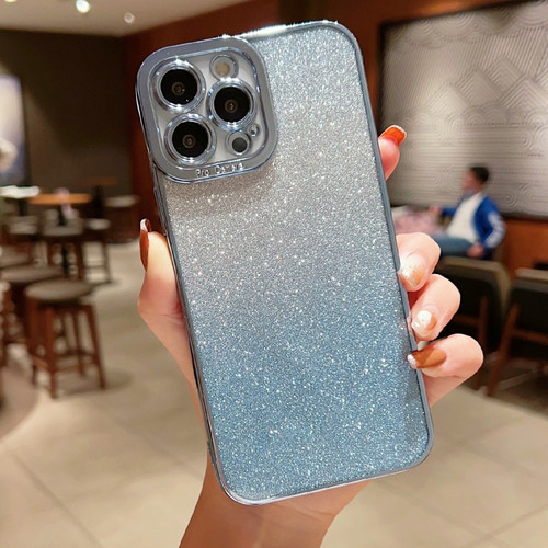 iPhone 14 Pro Max High Transparent Gradient Color Glitter TPU Phone Case - Blue