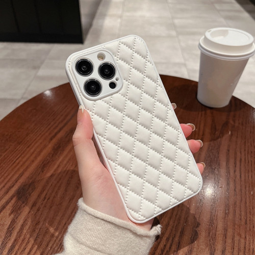 iPhone 14 Pro Max Rhombic Texture Lambskin Phone Case - White
