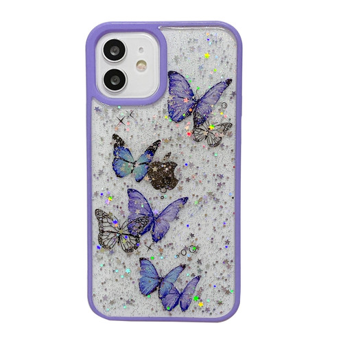 iPhone 14 Pro Max Color Butterfly Glitter Epoxy TPU Phone Case - Purple