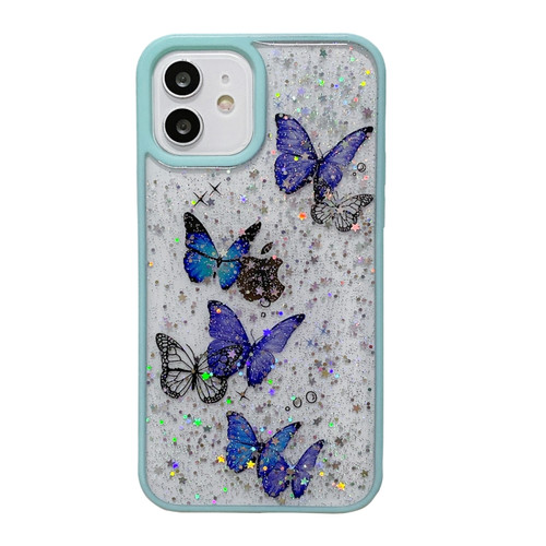 iPhone 14 Pro Max Color Butterfly Glitter Epoxy TPU Phone Case - Green