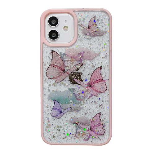 iPhone 14 Pro Max Color Butterfly Glitter Epoxy TPU Phone Case - Pink
