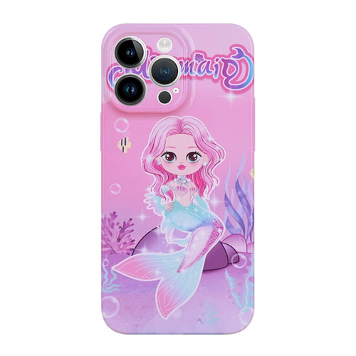 iPhone 14 Pro Max Stereo Vision Pattern PC Phone Case - Pink Mermaid