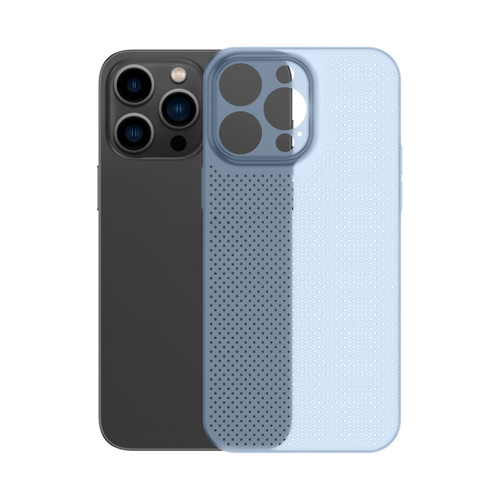 iPhone 14 Pro Max Honeycomb Hollow Heat Dissipation Phone Case - Blue