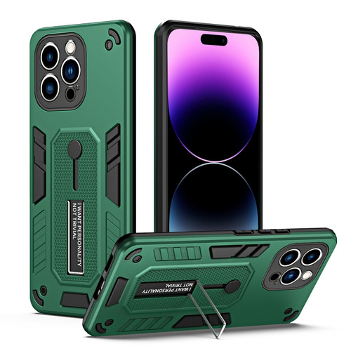 iPhone 14 Pro Max Variety Brave Armor Finger Loop Holder Phone Case - Green