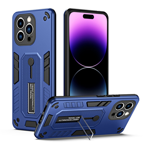 iPhone 14 Pro Max Variety Brave Armor Finger Loop Holder Phone Case - Blue