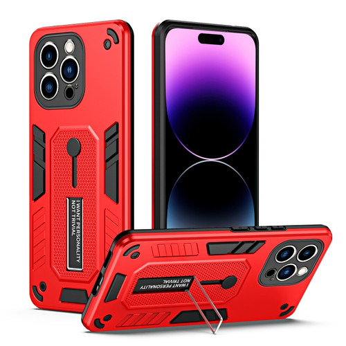 iPhone 14 Pro Max Variety Brave Armor Finger Loop Holder Phone Case - Red