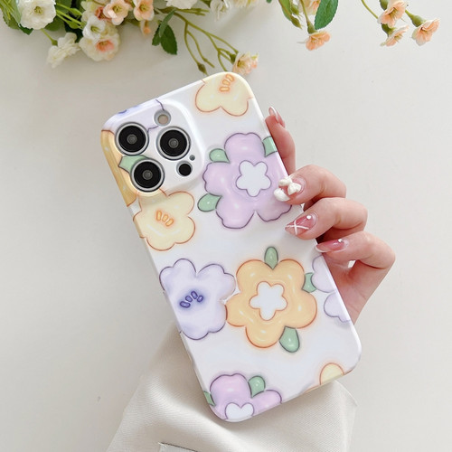 iPhone 14 Pro Max PC Phone Case - Yellow Purple Flowers