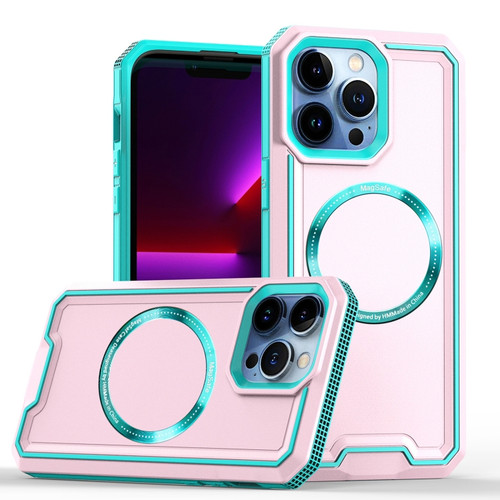 iPhone 14 Pro Max Armour Two-color MagSafe Magnetic TPU + PC Phone Case - Blue + Pink