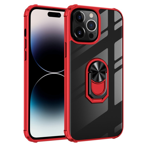 iPhone 14 Pro Max Transparent TPU + Acrylic Ring Holder Phone Case  - Black Red