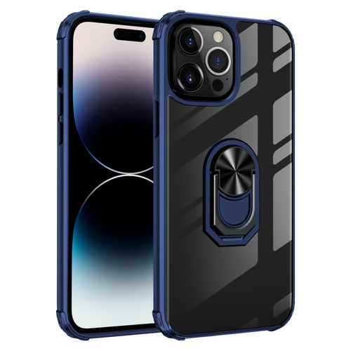 iPhone 14 Pro Max Transparent TPU + Acrylic Ring Holder Phone Case  - Black Blue