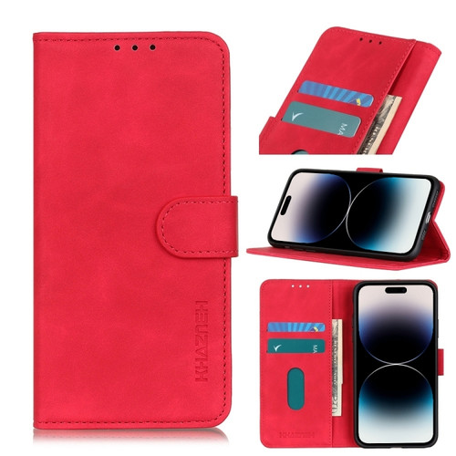 iPhone 14 Pro Max KHAZNEH Retro Texture Leather Phone Case  - Red