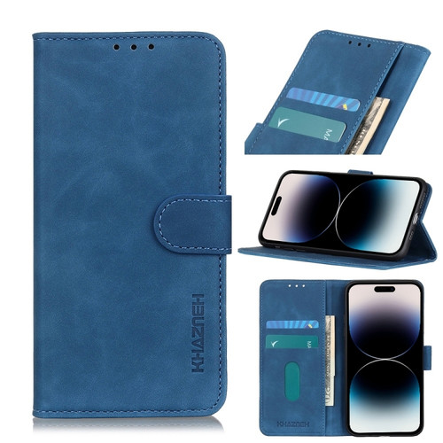 iPhone 14 Pro Max KHAZNEH Retro Texture Leather Phone Case  - Blue