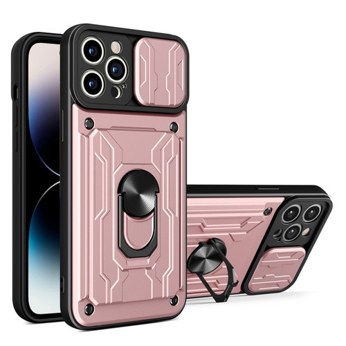 iPhone 14 Pro Max Sliding Camshield TPU+PC Phone Case with Card Slot  - Rose Gold