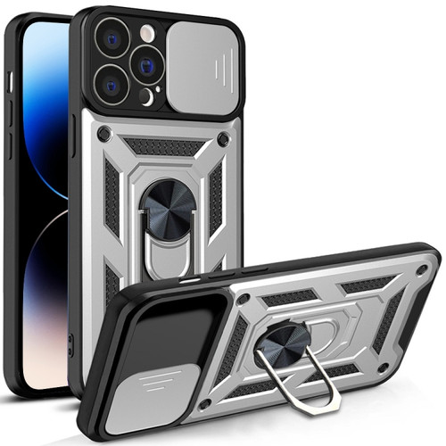 iPhone 14 Pro Max Sliding Camera Cover Design TPU+PC Phone Case  - Silver