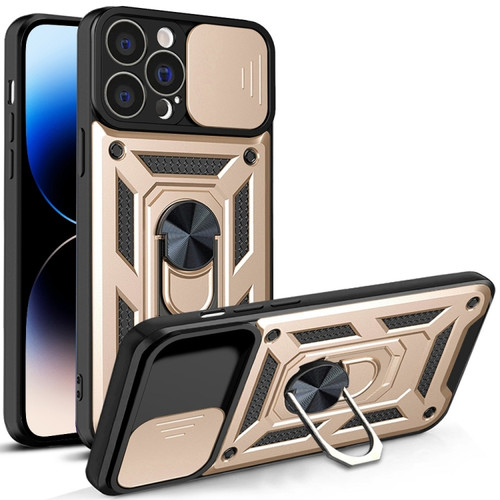 iPhone 14 Pro Max Sliding Camera Cover Design TPU+PC Phone Case  - Gold
