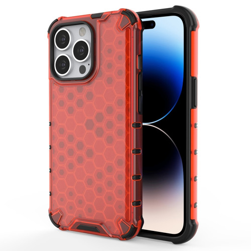 iPhone 14 Pro Max Shockproof Honeycomb PC + TPU Phone Case  - Red