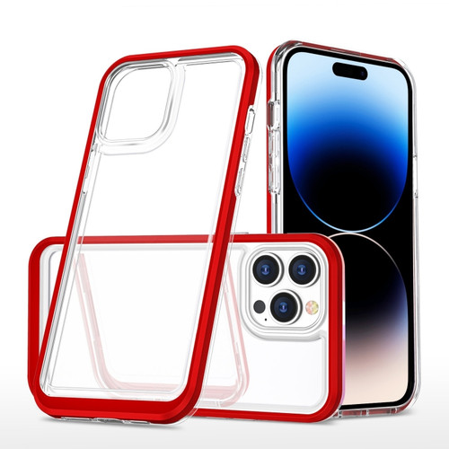 iPhone 14 Pro Max Clear Acrylic + PC + TPU Shockproof Phone Case  - Red