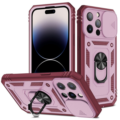 iPhone 14 Pro Max Sliding Camera Cover Design TPU + PC Protective Phone Case  - Pink+Dark Red
