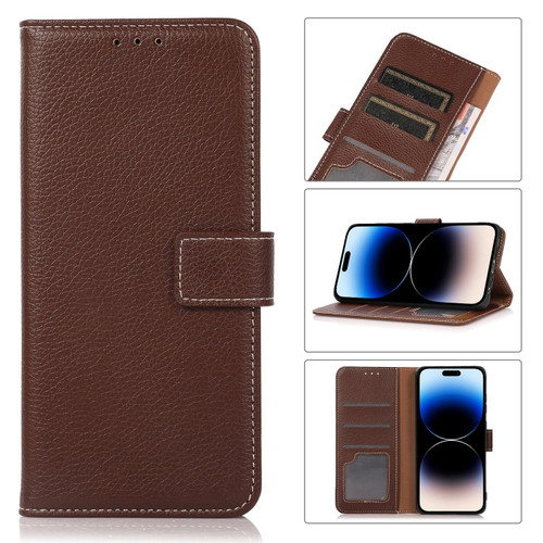 iPhone 14 Pro Max Litchi Texture Horizontal Flip Leather Phone Case  - Brown