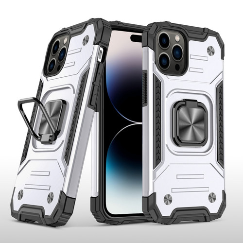 iPhone 14 Pro Max Magnetic Armor TPU + PC Ring Holder Phone Case  - Silver