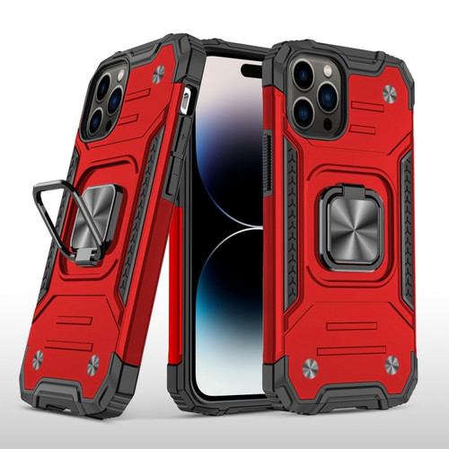 iPhone 14 Pro Max Magnetic Armor TPU + PC Ring Holder Phone Case  - Red