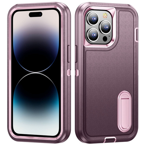 iPhone 14 Pro Max 3 in 1 Rugged Holder Phone Case  - Purple + Pink