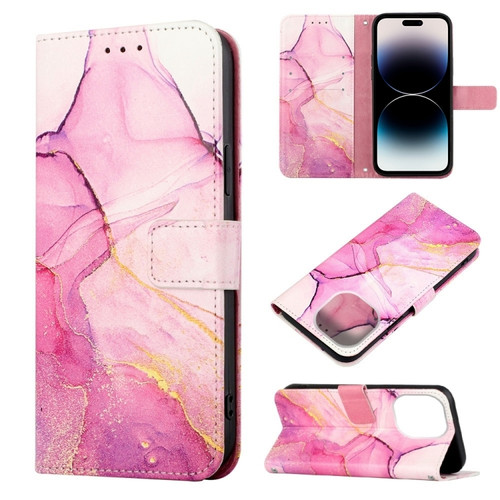 iPhone 14 Pro Max Marble Pattern Flip Leather Phone Case Pro Max Launching  - Pink Purple Gold LS001