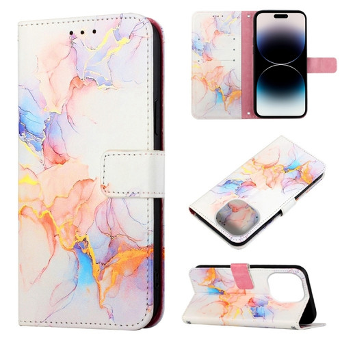 iPhone 14 Pro Max Marble Pattern Flip Leather Phone Case Pro Max Launchingx - Galaxy Marble White LS004