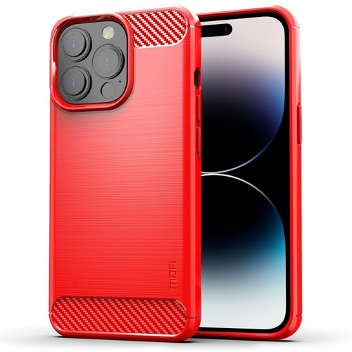iPhone 14 Pro Max MOFI Gentleness Brushed Texture Carbon Fiber TPU Phone Case  - Red