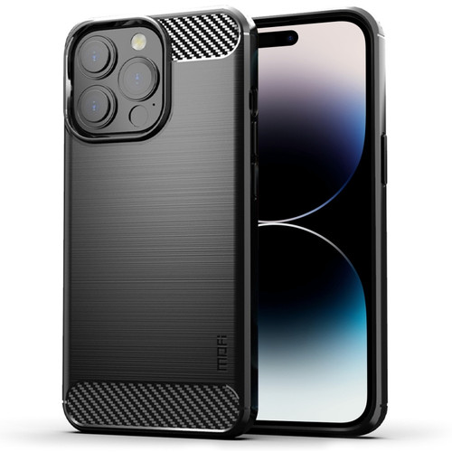 iPhone 14 Pro Max MOFI Gentleness Brushed Texture Carbon Fiber TPU Phone Case  - Black