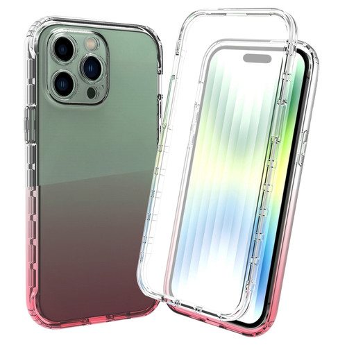 iPhone 14 Pro Max Full Body Shockproof Clear Gradient Phone Case  - Red