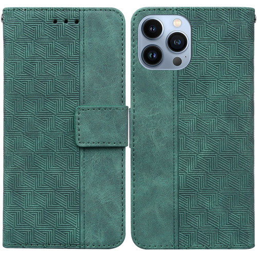 iPhone 14 Pro Max Geometric Embossed Leather Phone Case  - Green