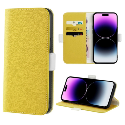 iPhone 14 Pro Max Candy Color Litchi Texture Leather Phone Case  - Yellow