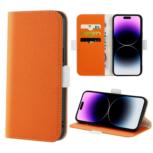 iPhone 14 Pro Max Candy Color Litchi Texture Leather Phone Case  - Orange