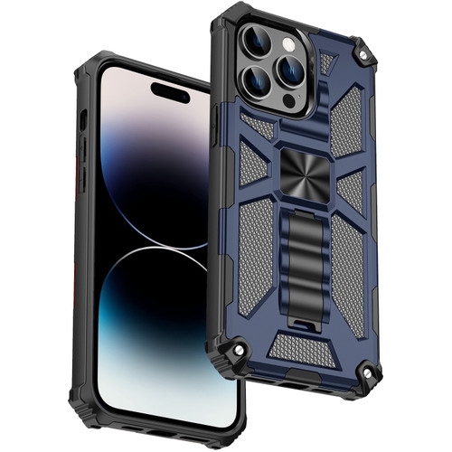 iPhone 14 Pro Max Armor Shockproof TPU + PC Magnetic Protective Phone Case with Holder  - Blue