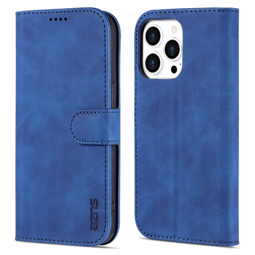 iPhone 14 Pro Max AZNS Skin Feel Calf Texture Horizontal Flip Leather Case  - Blue