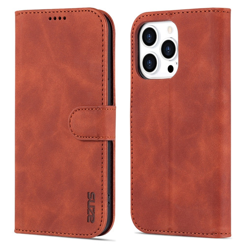iPhone 14 Pro Max AZNS Skin Feel Calf Texture Horizontal Flip Leather Case  - Brown