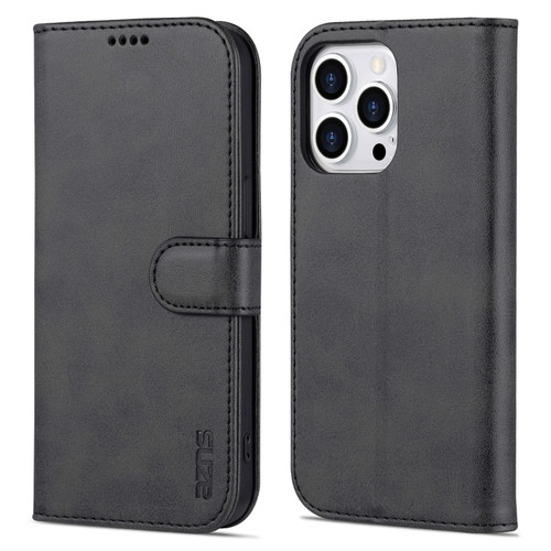 iPhone 14 Pro Max AZNS Skin Feel Calf Texture Horizontal Flip Leather Case  - Black