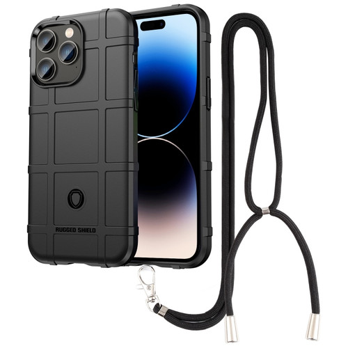 iPhone 14 Pro Max Lanyard Rugged Shield TPU Phone Case  - Black