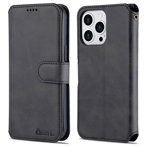 iPhone 14 Pro Max AZNS Calf Texture Flip Leather Phone Case  - Black