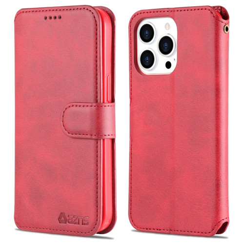 iPhone 14 Pro Max AZNS Calf Texture Flip Leather Phone Case  - Red