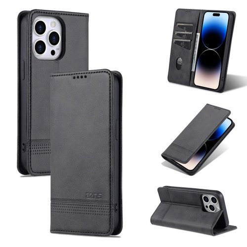 iPhone 14 Pro Max AZNS Magnetic Calf Texture Flip Leather Phone Case  - Black