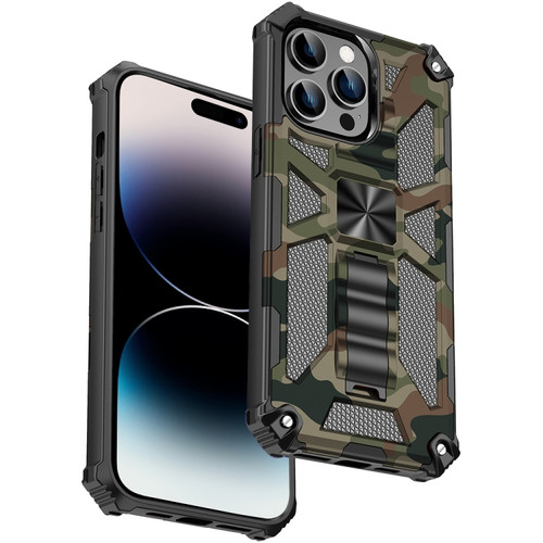 iPhone 14 Pro Max Camouflage Armor Shockproof TPU + PC Magnetic Phone Case  - Army Green