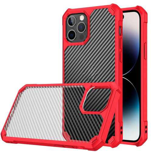 iPhone 14 Pro Max Carbon Fiber Acrylic Shockproof Phone Case  - Red