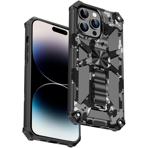 iPhone 14 Pro Max Camouflage Armor Shockproof TPU + PC Magnetic Phone Case  - Grey