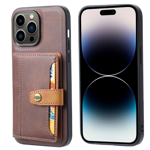 iPhone 14 Pro Max Calfskin Card Slot TPU + PU Phone Case  - Brown