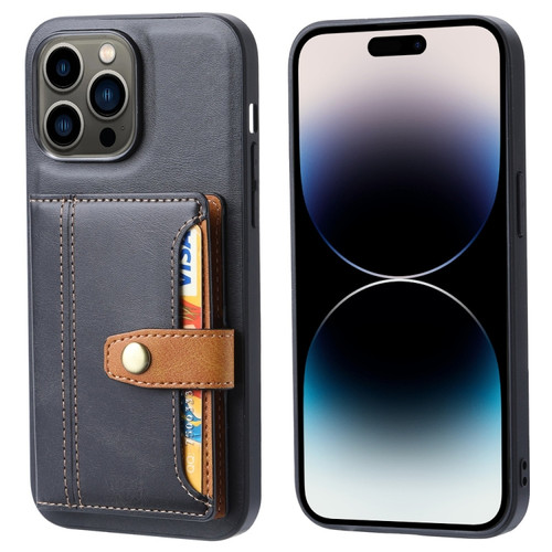 iPhone 14 Pro Max Calfskin Card Slot TPU + PU Phone Case  - Black
