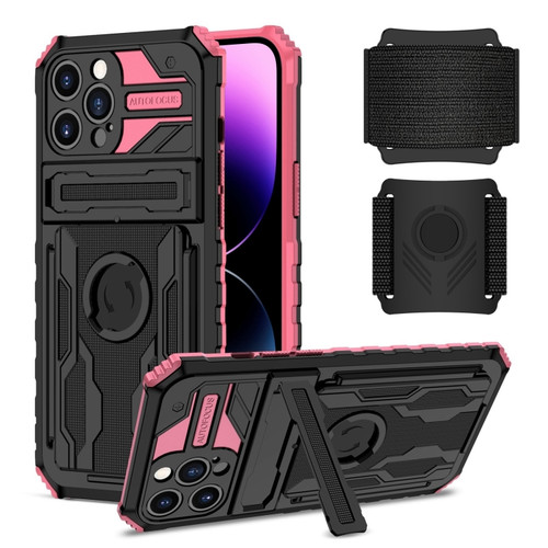iPhone 14 Pro Max Kickstand Detachable Armband Phone Case  - Pink