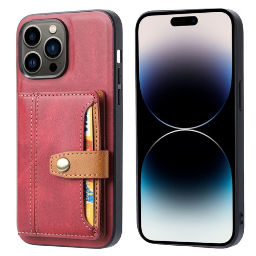 iPhone 14 Pro Max Calfskin Card Slot TPU + PU Phone Case  - Red